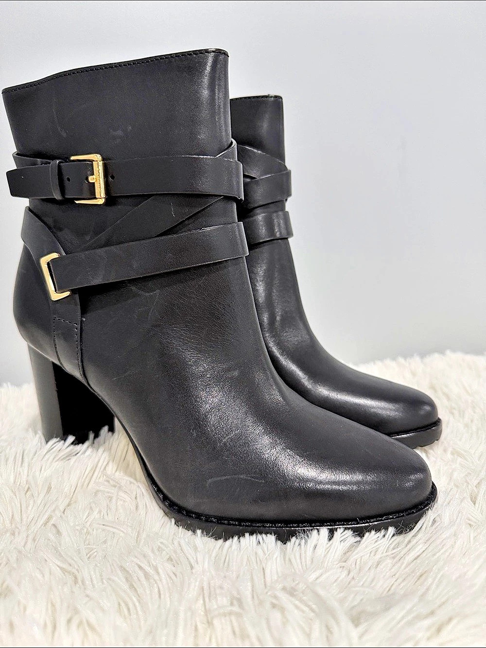 Lauren Ralph Lauren Collins Calfskin Bootie Heel Black US 6B